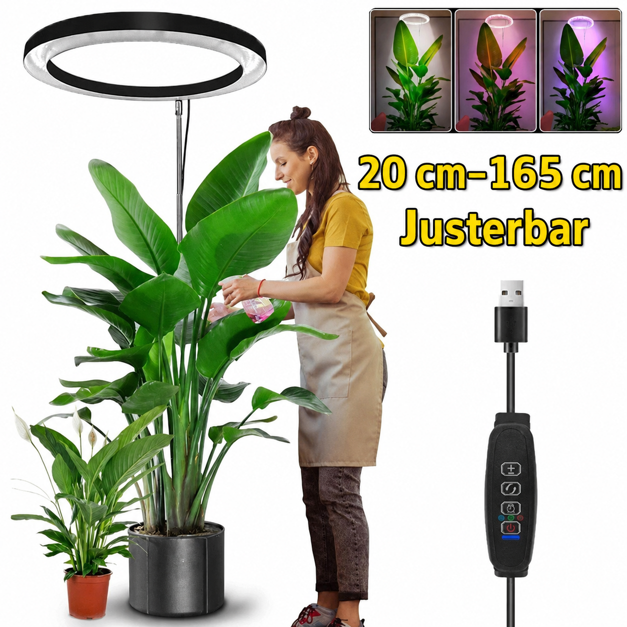 Växtlampa för Inomhusväxter – Fullspektrum LED Ringlampa med Timer, 9 Ljusnivåer och Teleskopstång