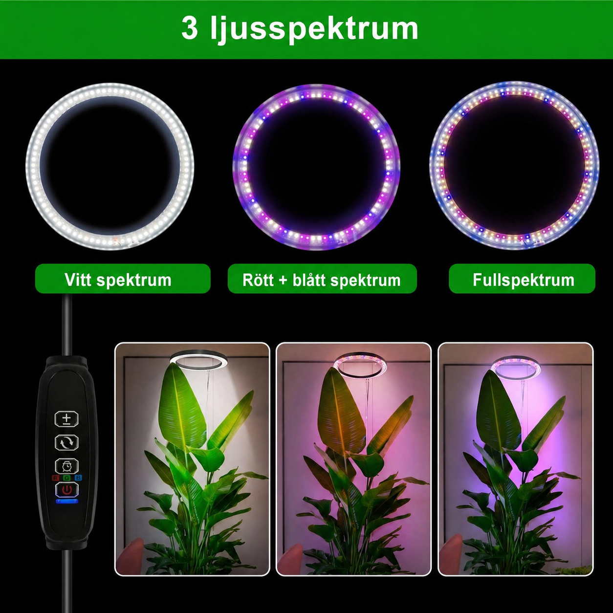 Växtlampa för Inomhusväxter – Fullspektrum LED Ringlampa med Timer, 9 Ljusnivåer och Teleskopstång