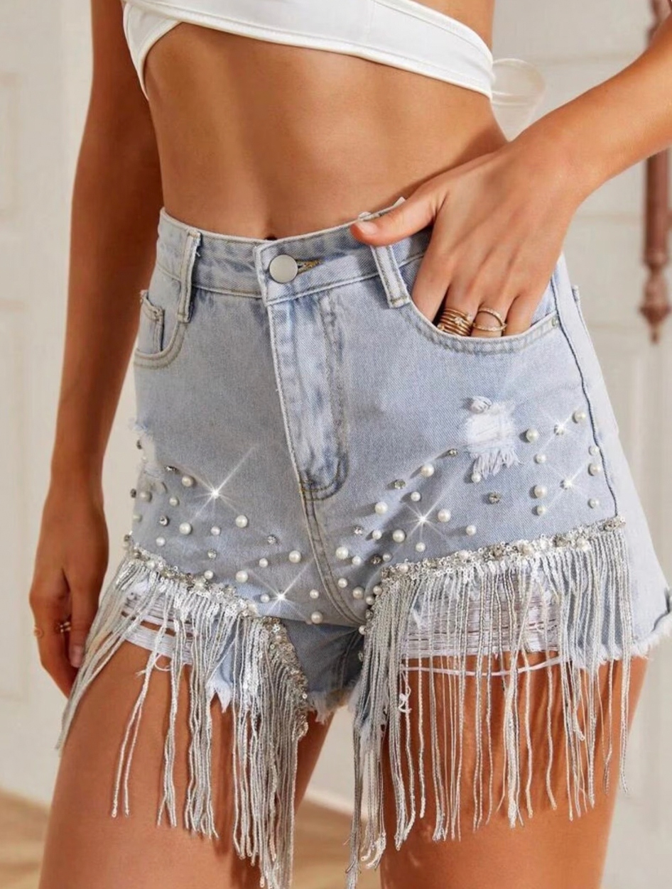 Luisa - Tassel Denim Shorts