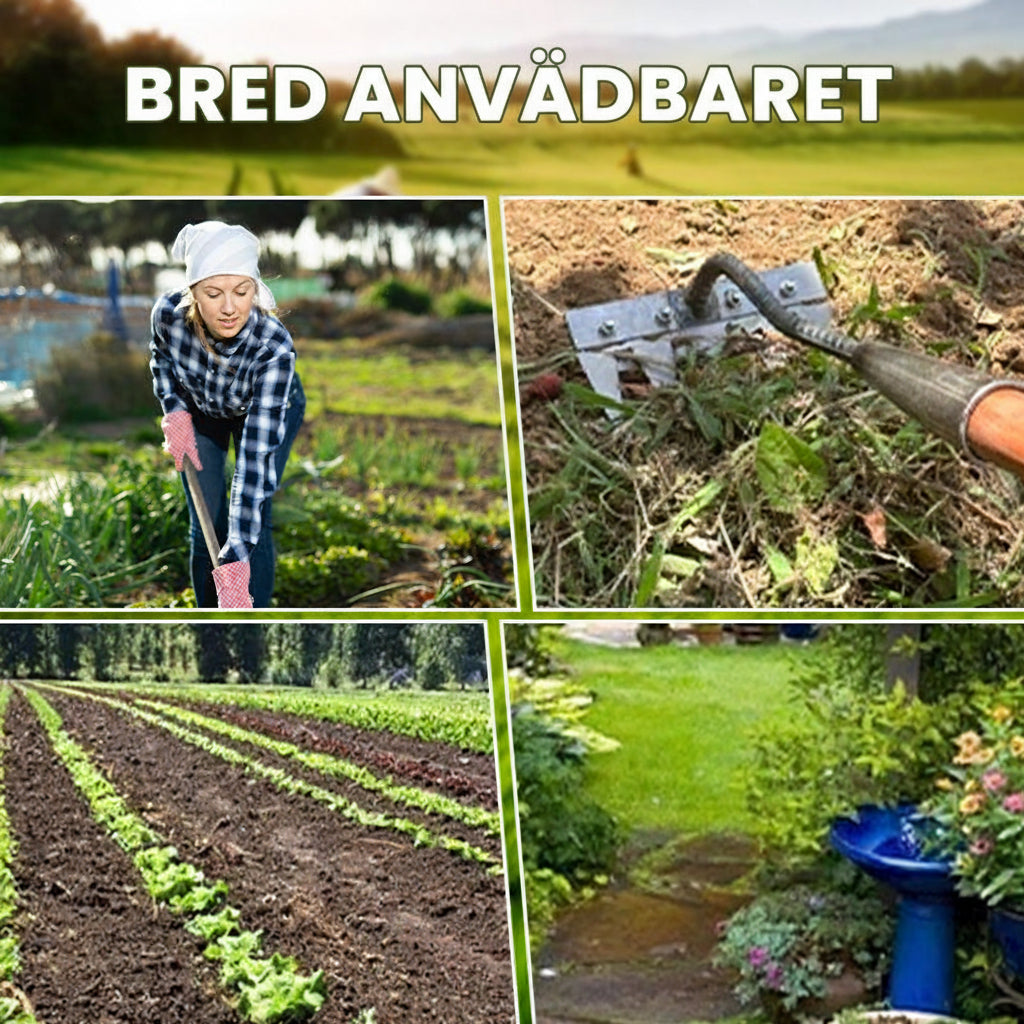 Kolstålsraka för Trädgård – Utbytbart Huvud med 5-8 Tänder för Ogräsrensning och Jordbearbetning