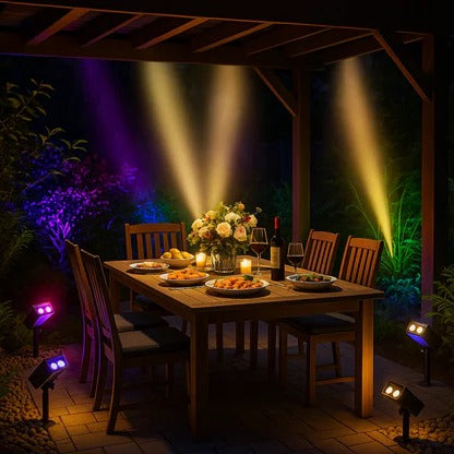 Soldriven LED Spotlight – Justerbar Zoom, RGB & Varmvitt, IP65 för Trädgård och Uteplats