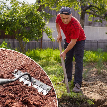 Kolstålsraka för Trädgård – Utbytbart Huvud med 5-8 Tänder för Ogräsrensning och Jordbearbetning